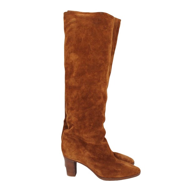 Vince Shoes - Vince 5 Casper Heeled Knee High Boots Brown Suede Almond Toe Slouchy Pull On